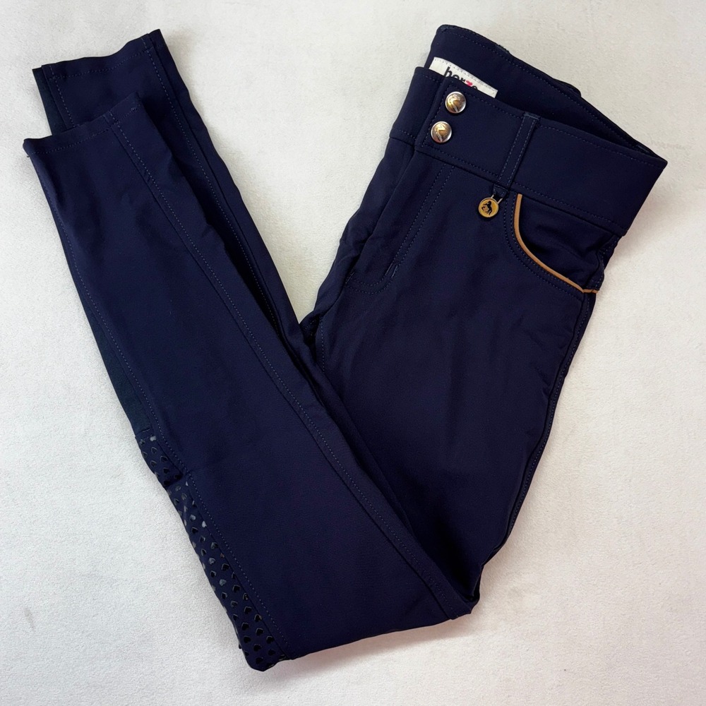 Horze Riding Breeches Junior XL Navy Blue Full Seat Silicone Grip High Rise